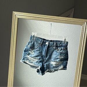 Areopostle Vintage High-Rise Denim Shorty Shorts